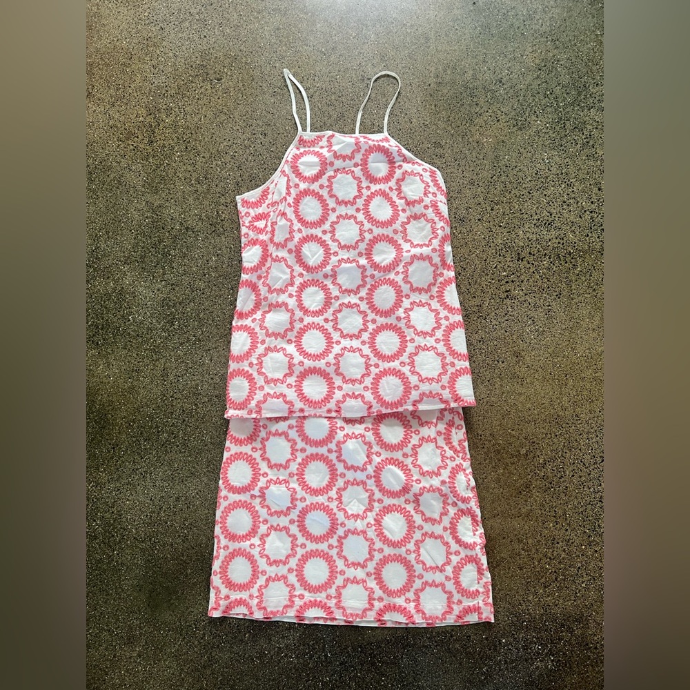 Milly - embroidered top and skirt set in melon & white